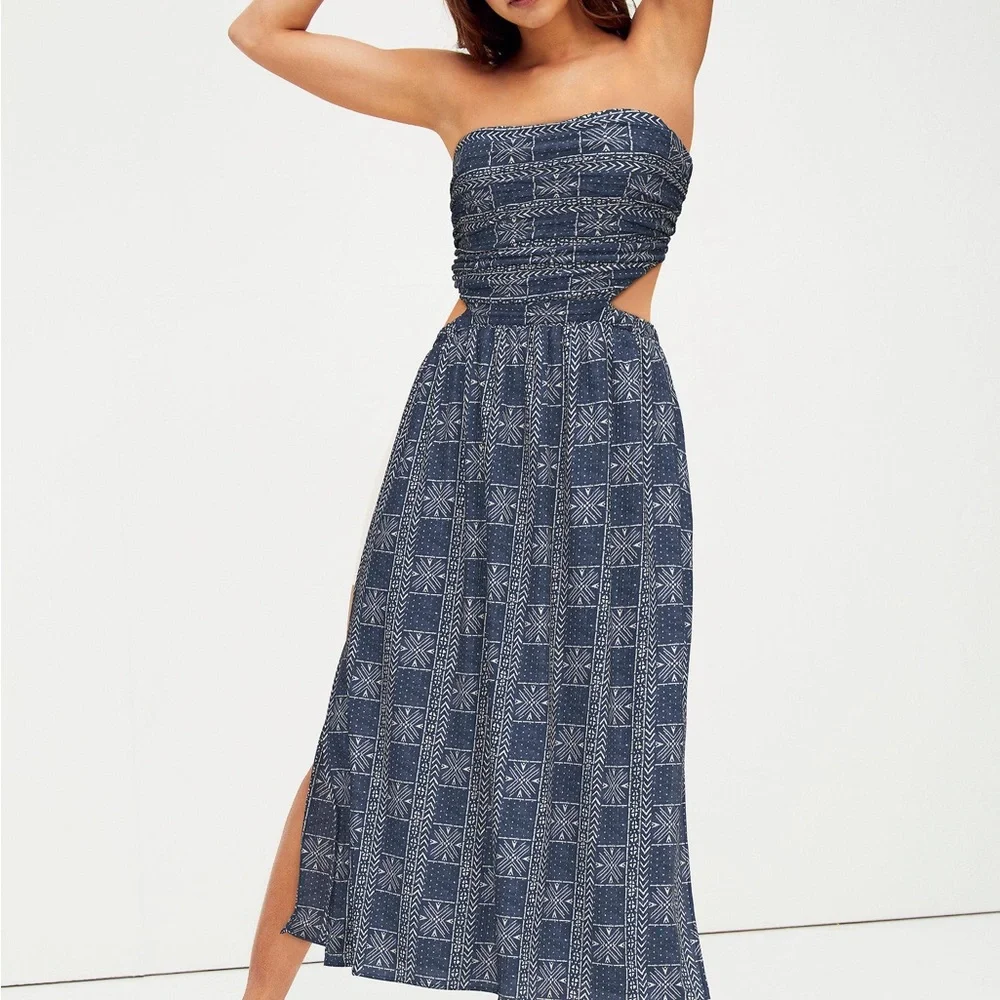 Free People Peyton Cut Out Maxi Dress in Navy Blue - Picture 4 of 8